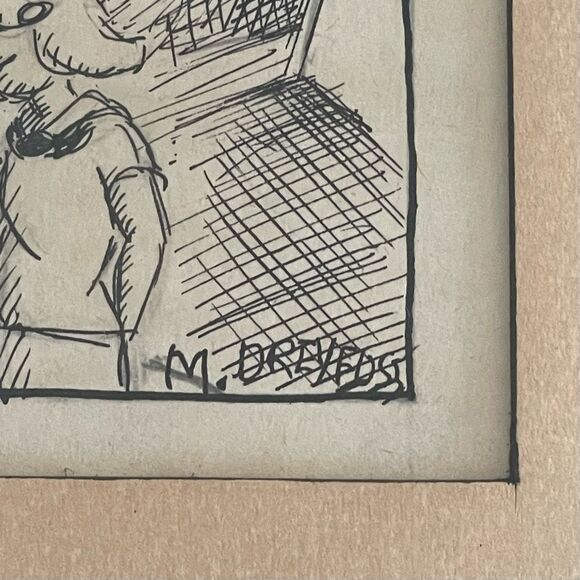 Vintage Sketch Drawing Artwork Framed Signed Camp Woods Lake M.DREYFOSS 14x13 - Picture 3 of 5